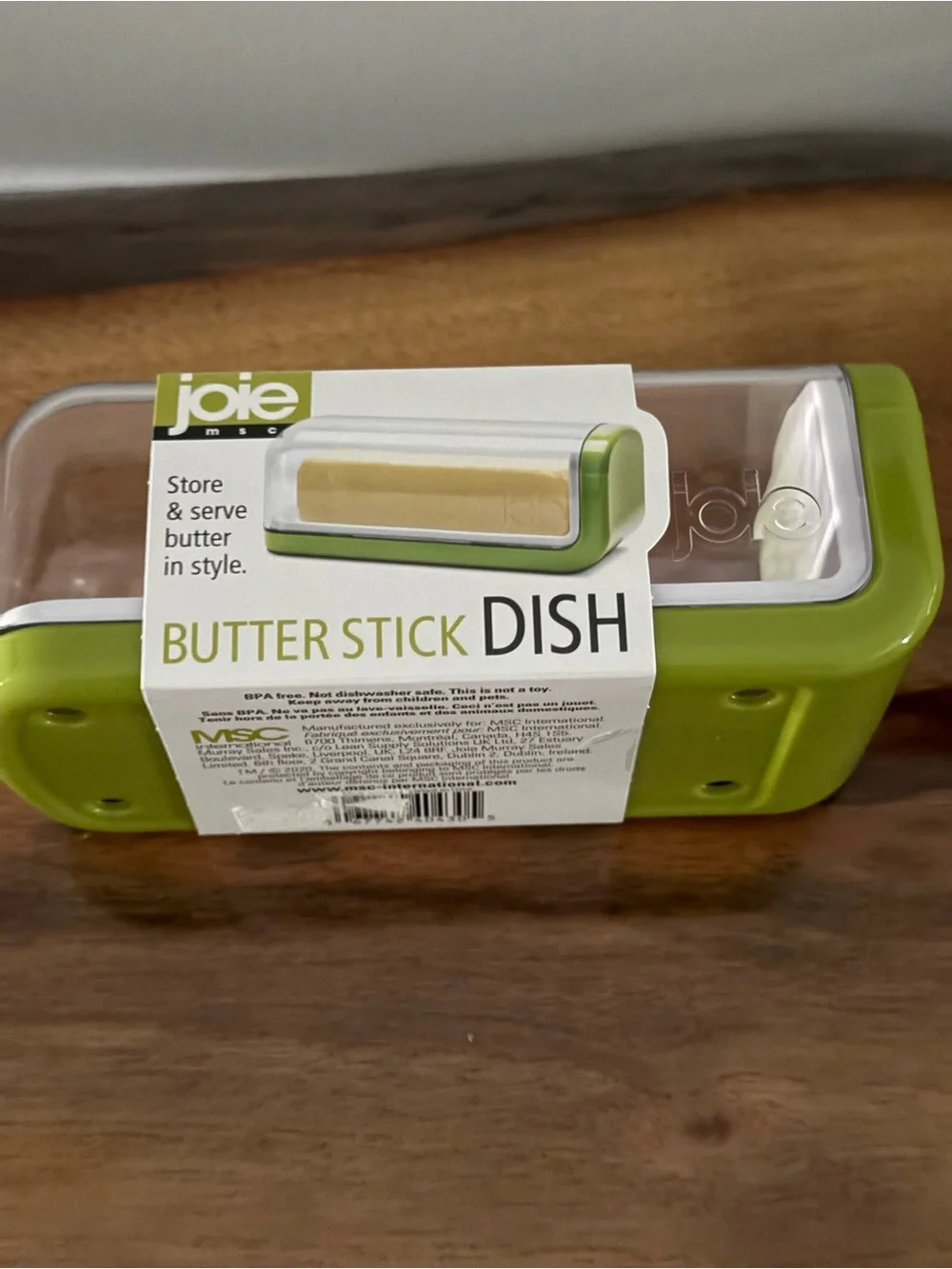 Joie Butter Stick Dish with Clear Lid and Green Accents